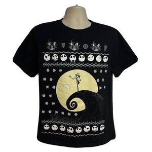 Disney Tim Burton Nightmare Before Christmas Black Graphic T-Shirt Large Stretch